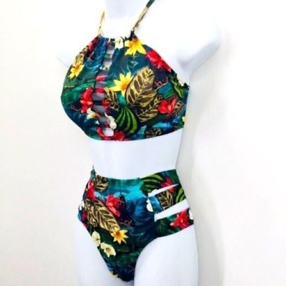 BrilHo Do Sol halter bikini halter floral cutout jungle floral print Large BoxA - Picture 6 of 6